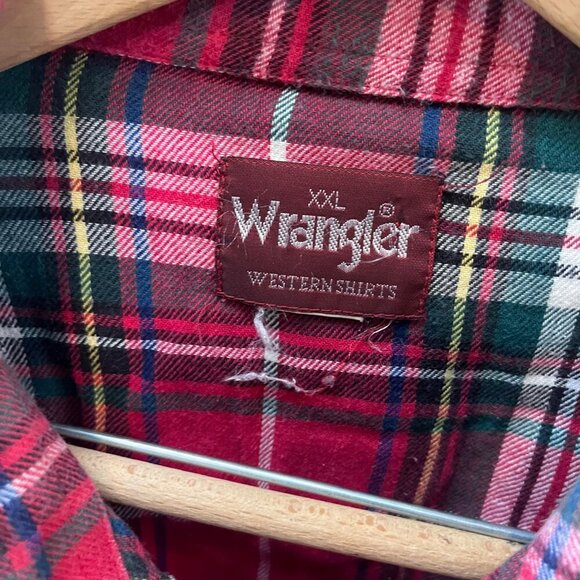 Vintage Wrangler XXL Red Plaid Pearl Snap Flannel Western Shirt - Picture 3 of 4